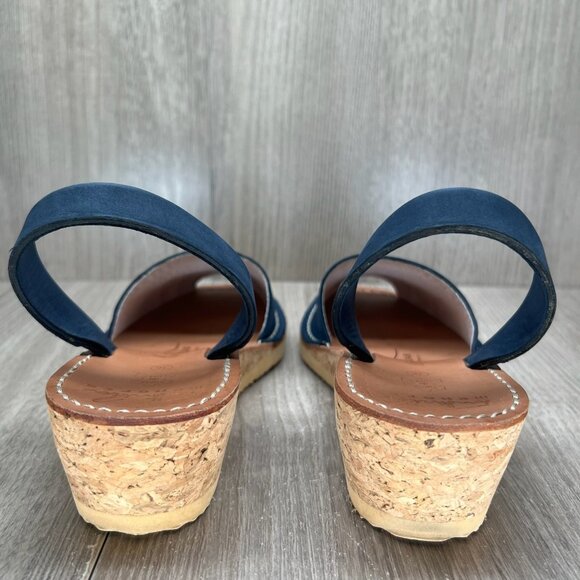 Avarcas Australia Wedge Sandal Womens 36 Cork Wedge Slingback Leather Navy Blue - Picture 5 of 10